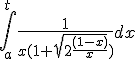 \int_a^{t}\frac{1}{x(1+\sqrt{2\frac{(1-x)}{x}})}dx